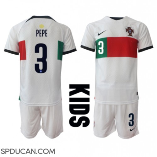 Dječji Nogometni Dres Portugal Pepe #3 Gostujuci SP 2022 Kratak Rukav (+ Kratke hlače)
